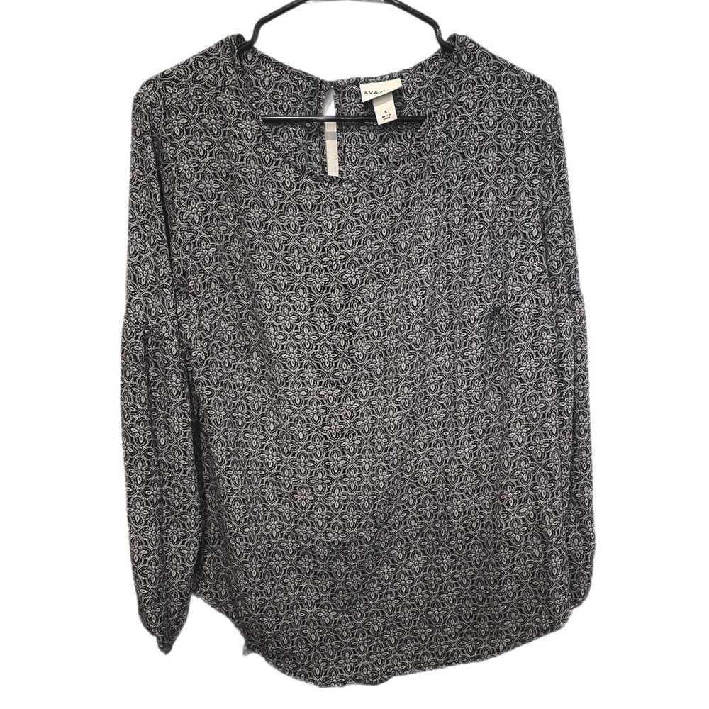 Ava & Viv Blouse Unique Sleeves Size X Black and White